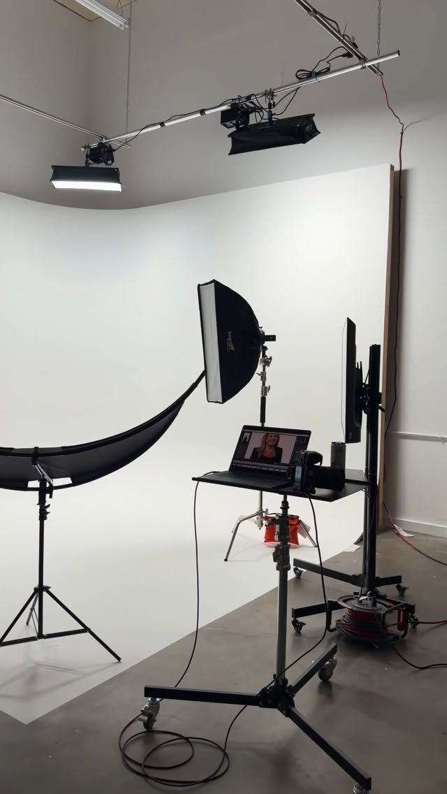 Corporate headshot setup on the cyclorama