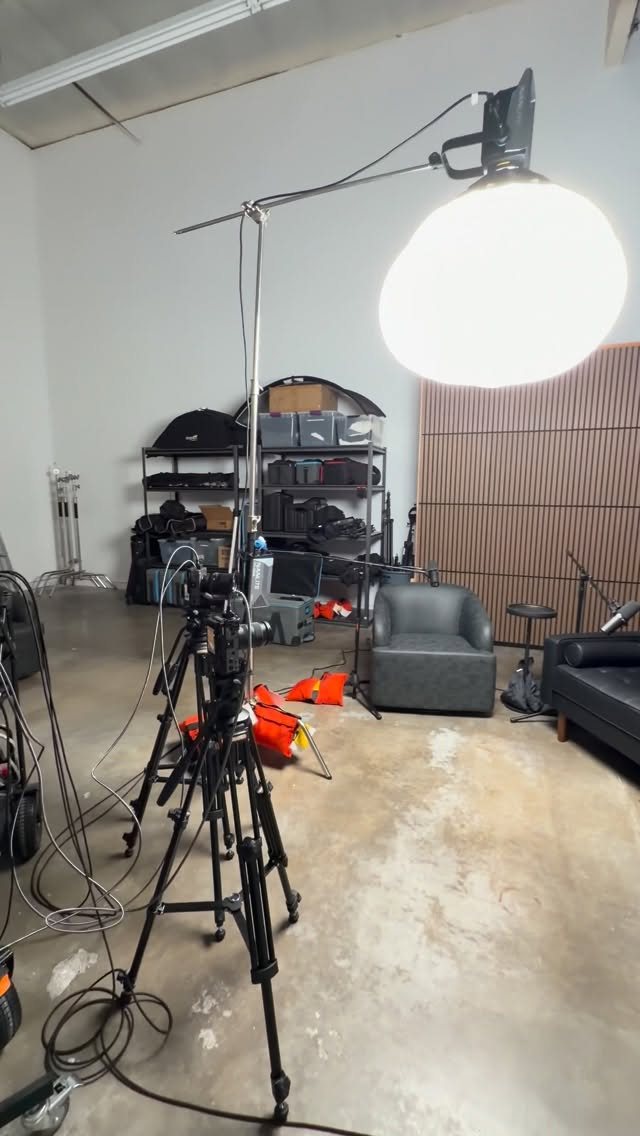 Large softbox lighting setup on the studio floor